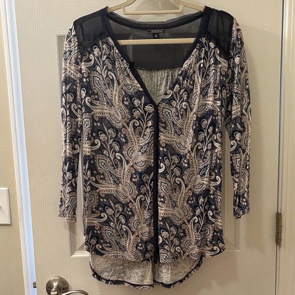 Lucky Brand Black and Cream Paisley Blouse - Picture 1 of 4